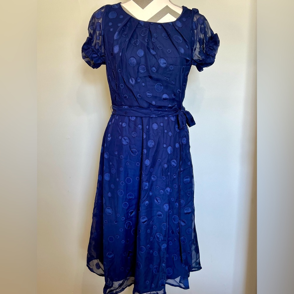 NY Collection - Blue Polka Dot‎ Dress/Lined (Size-PM)